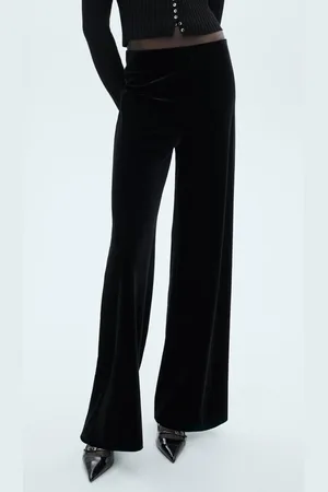 MANGO Calça Veludo Wide Leg Lisa Preta