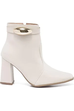Stessy Shoes Bota Feminina Cano Curto Lesma Metalizada Salto Bloco Casual Off White