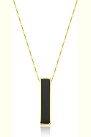 Ania Store Infantil - Colar Pedra Natural Obsidiana Negra Semijoia Banhado a Ouro 18K