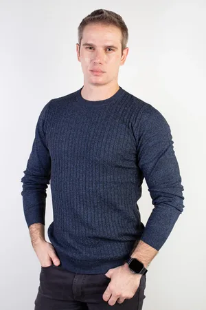 Enluaze Blusa de malha masculina gola redonda 90184 - Azul Marinho
