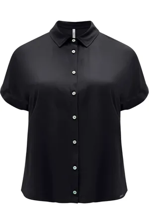 Lunender Camisa de Mangas Curtas Lisa Com Botões Em Tecido Plano