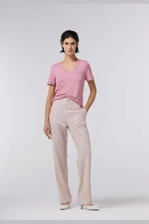 Traymon Calça Linho Cintura Alta Rose Vintage