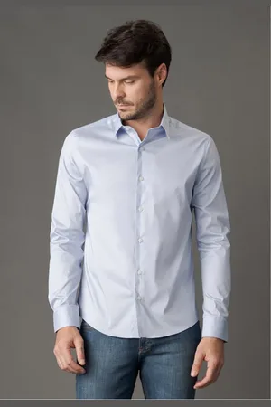 Calvin Klein Camisa Slim CK ML Basica Algodão Poliamida Claro