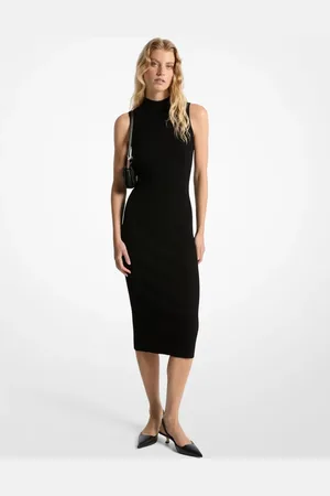 Michael Kors Vestido Midi De Gola Alta Canelado Mr582un33d001
