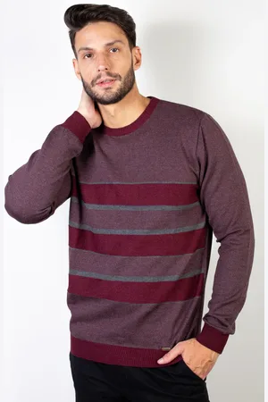Enluaze Suéter Éramuz masculino de malha com padrão listrado 50615 - Bordô/Cinza