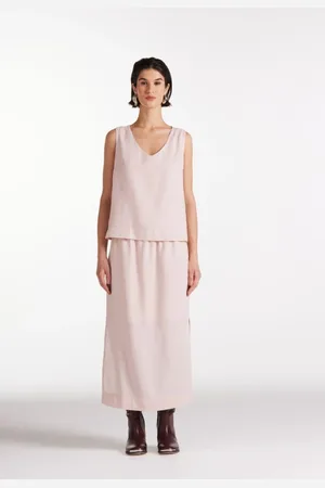 Traymon Saia Linho Midi Com Fendas Rose Vintage