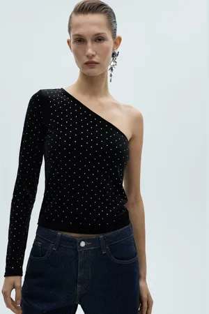 MANGO Blusa Veludo Ajustada Hotfix Preta