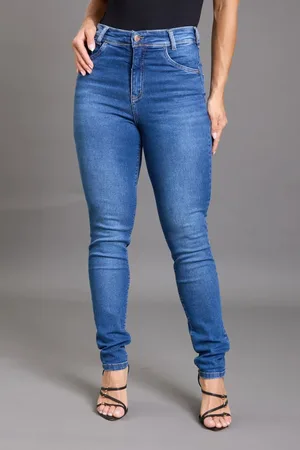 LEMIER Calça Jeans Skinny Cintura Alta Feminina Lavagem Média Collection