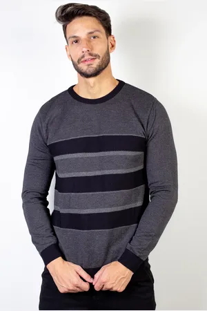 Enluaze Suéter Éramuz masculino de malha com padrão listrado 50615 - Preto/Cinza