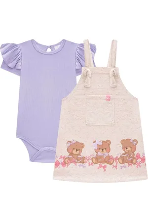 Kukiê Infantil - Conjunto Body Canelado Mauí Salopete Moletom Linho G