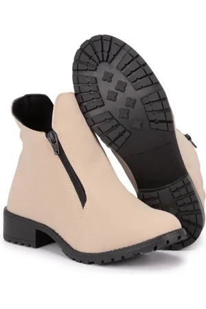 MR TRY SHOES Bota Feminina Coturno Cano Curto Salto Baixo Zíper