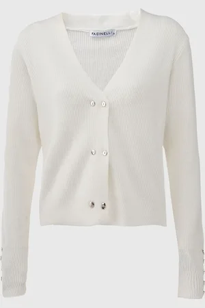 FACINELLI Cardigan Ajustada Tricot Com Botões Branca