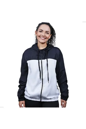 TECHMALHAS Jaqueta Corta Vento Feminina Capuz e Bolso e Branco Cinza-escuro