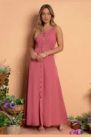 QUINTESS Vestido Longo Com Botões