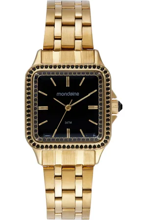 Mondaine Relógio Feminino Quadrado Vidro Facetado Cristais