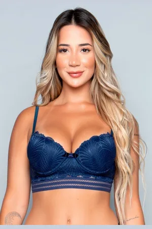 VEKYO Sutiã Lingerie Com Bojo Renda E Elástico Marinho