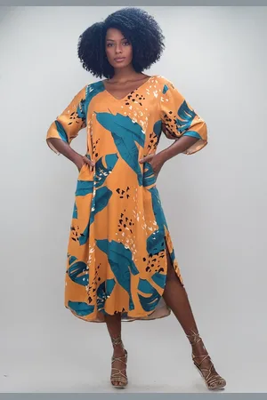 Amazonia Vital Vestido Midi Abapã Plano com Bolso Estampa Aurora Botânica