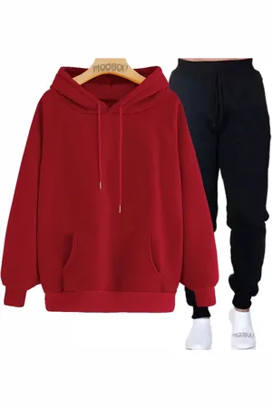 Mooboots Conjunto Moletom Fechado Liso Calça E blusa Canguro Masculino Moleton Masculino Blusa de Frio Lisa Vinho Vermelha escuro Bordo Calça slim preta