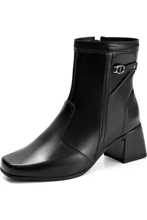 Lumiss Bota Feminina Salto Bloco Baixo Cano Curto Detalhe Metal