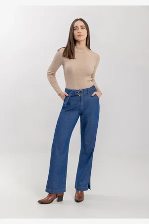 LEZ A LEZ Calça Jeans Reta Com Fendas Na Barra E Cinto