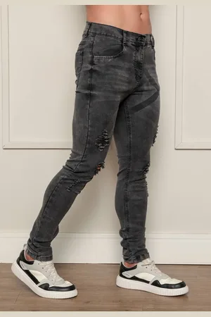Avec Calça Jeans Masculina Jogador Super Skinny com Elastano Confortável Justa ao Corpo Cinza