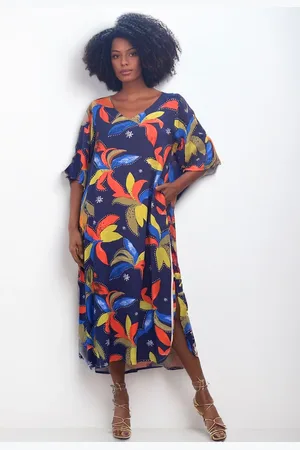 Amazonia Vital Vestido Midi Abapã Plano com Bolso Estampa Maré Vibrante