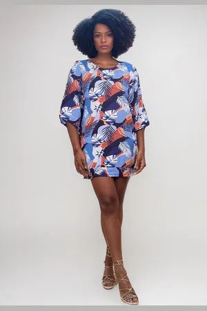 Amazonia Vital Vestido Curto Viscose Manga Ampla Balli Jardim Celeste