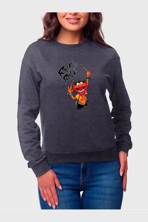 Benellys Moletom Gola Redonda Feminino Flanelado Estampa Rock Roll Divertido Chumbo