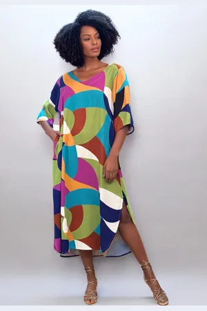 Amazonia Vital Vestido Midi Abapã Plano com Bolso Estampa Jardim Azul
