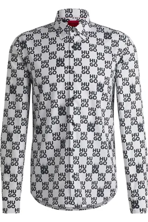 HUGO BOSS Camisa Slim De Popelina De Algodão Com Estampa Sazonal Off-White - EGG