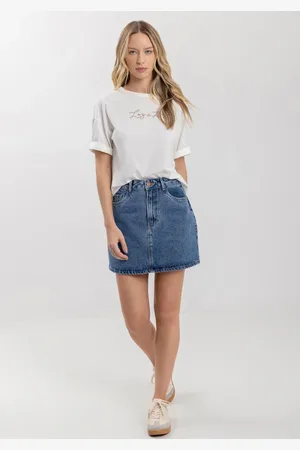 LEZ A LEZ Saia Jeans Curta Básica Com Bolsos E Cintura Alta