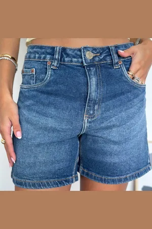 Revanche Bermuda Jeans Cintura Alta Meia Coxa Feminina Tubúrnica
