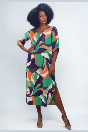 Amazonia Vital Vestido Midi Abapã Plano com Bolso Estampa Brisa do Mar