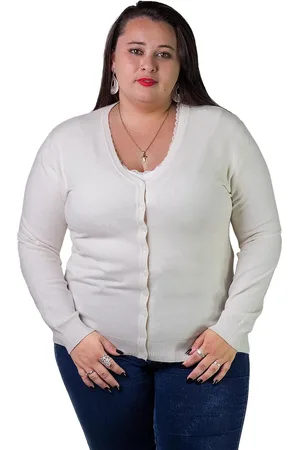 FACINELLI Cardigan Feminino Plus Size 658124 Offwhite