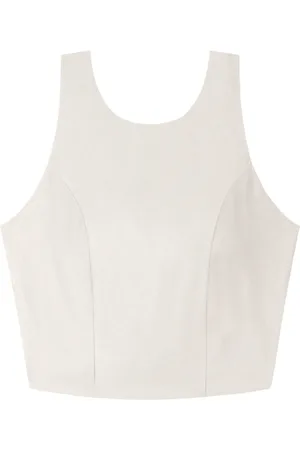 LEZ A LEZ Blusa Cropped Sem Mangas Em Alfaiataria Com Decote Redondo
