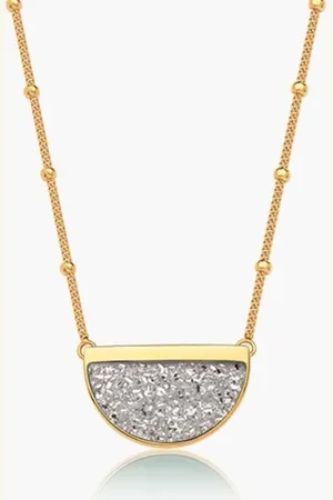 Ania Store Infantil - Colar Meia Lua Pedra Drusa Platina Semijoia Banhado a Ouro 18k