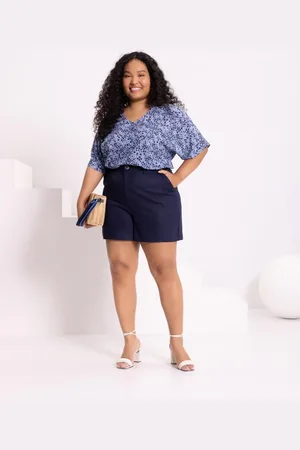 Lunender Camisa Estampada De Mangas Curtas Com Decote V Em Viscose
