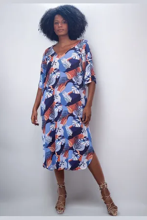Amazonia Vital Vestido Midi Abapã Plano com Bolso Estampa Jardim Celeste