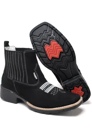 Polo Blu Botina Texana Masculina Cano Curto Preta Bordada em Sintético do 37 ao 44