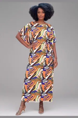 Amazonia Vital Vestido Kaftan Viscose Longo Estampa Cores Vibrante