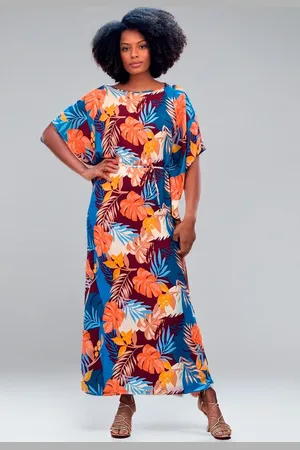 Amazonia Vital Vestido Kaftan Viscose Longo Estampa Aurora Profunda