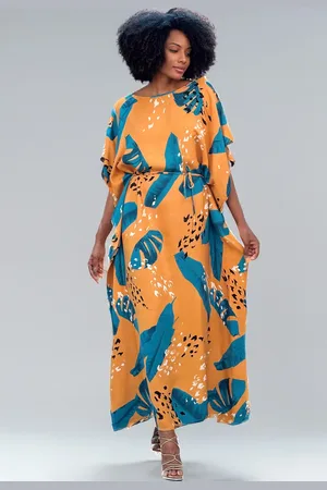 Amazonia Vital Vestido Kaftan Viscose Longo Estampa Aurora Botânica