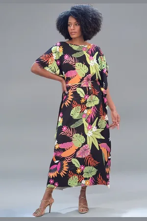 Amazonia Vital Vestido Kaftan Viscose Longo Estampa Noite Botânica