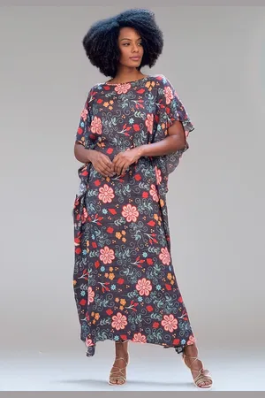 Amazonia Vital Vestido Kaftan Viscose Longo Estampa Jardim Secreto