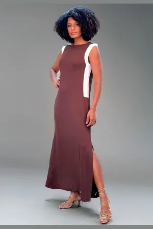 Amazonia Vital Vestido Longo Malha Regata com Detalhes Branco e Marrom