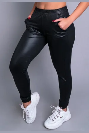 Mvb Modas Calça Jogger Cirrê Couro Hot Pants Preta