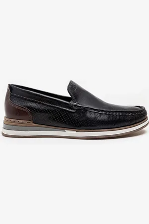 Democrata Mocassim Denim Flow Preto/Marrom