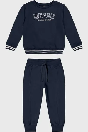 Colorittá Infantil - Conjunto 2pçs Manga Longa Blusa De Moletom E Calça Azul-Marinho