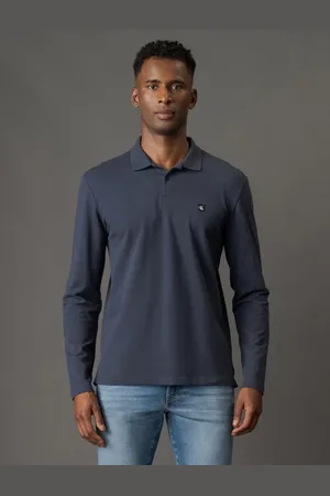 Calvin Klein Polo Masculina Manga Longa Premium - Marinho