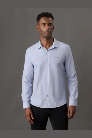 Calvin Klein Camisa Manga Longa Slim Listrada Silk Logo - Médio